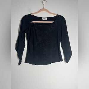 Californiagrown Y2K Square neck 2/3 sleeve Black Top Floral Dust Print Size S